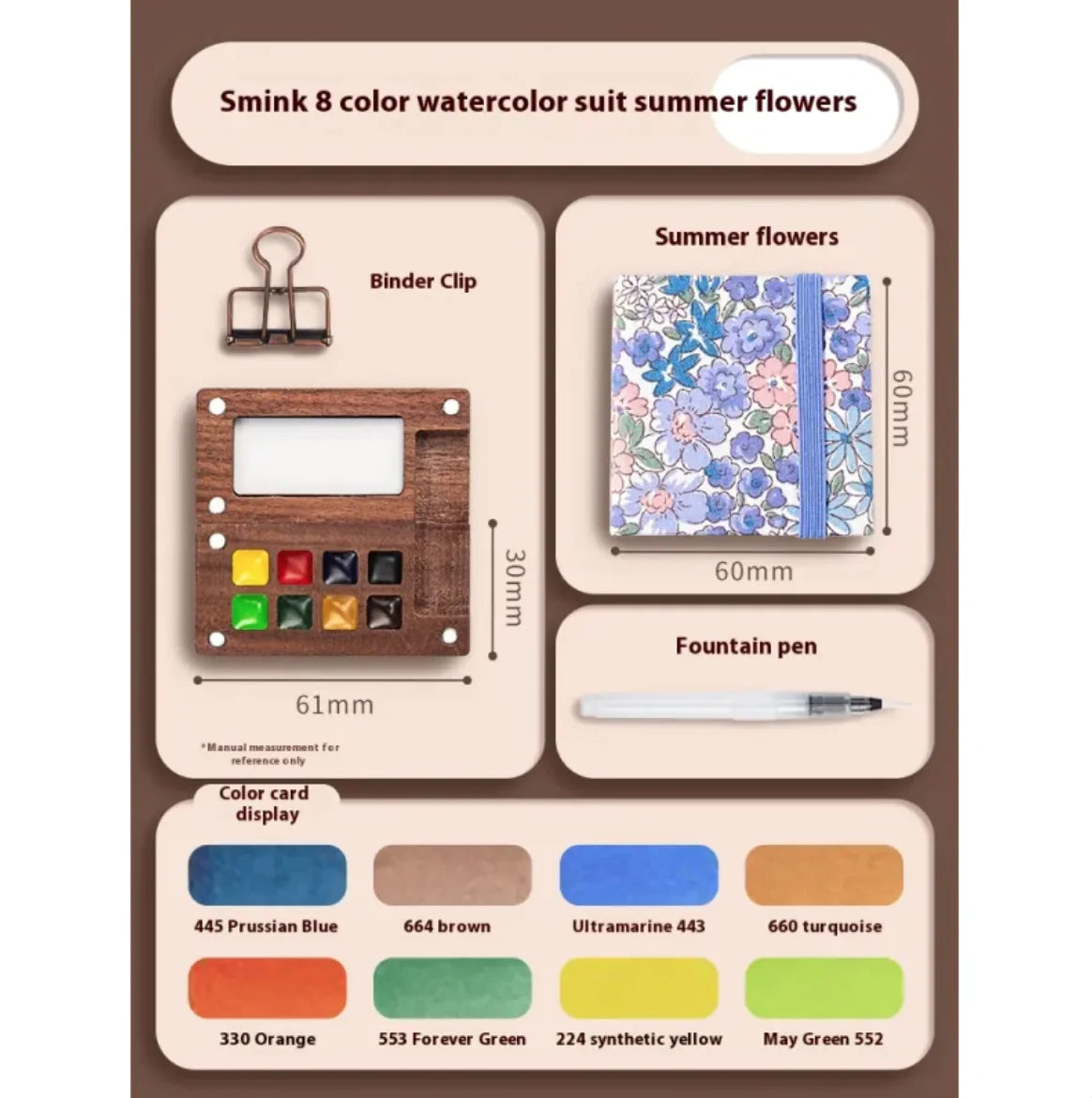 Portable Mini Walnut Watercolor Set