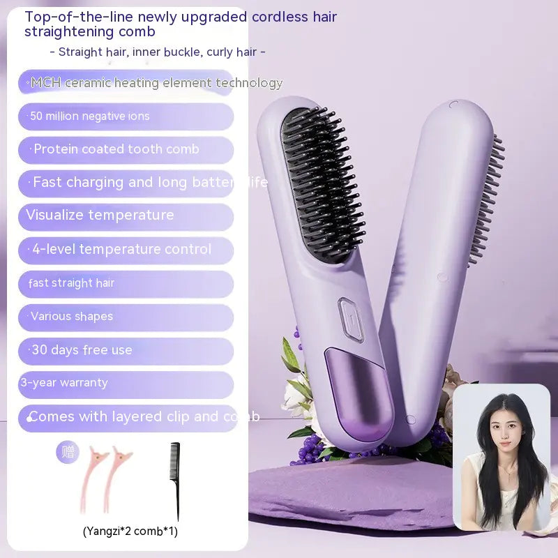 Portable Wireless Hair Straightening Comb