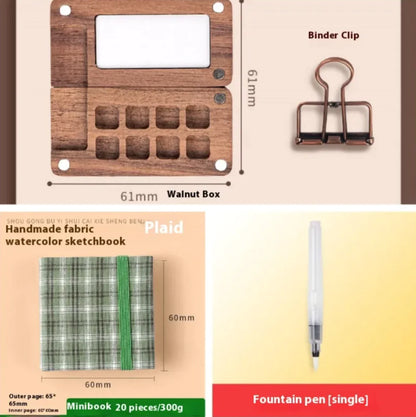 Portable Mini Walnut Watercolor Set