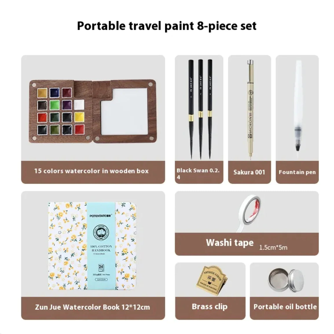 Portable Mini Walnut Watercolor Set