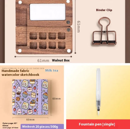 Portable Mini Walnut Watercolor Set