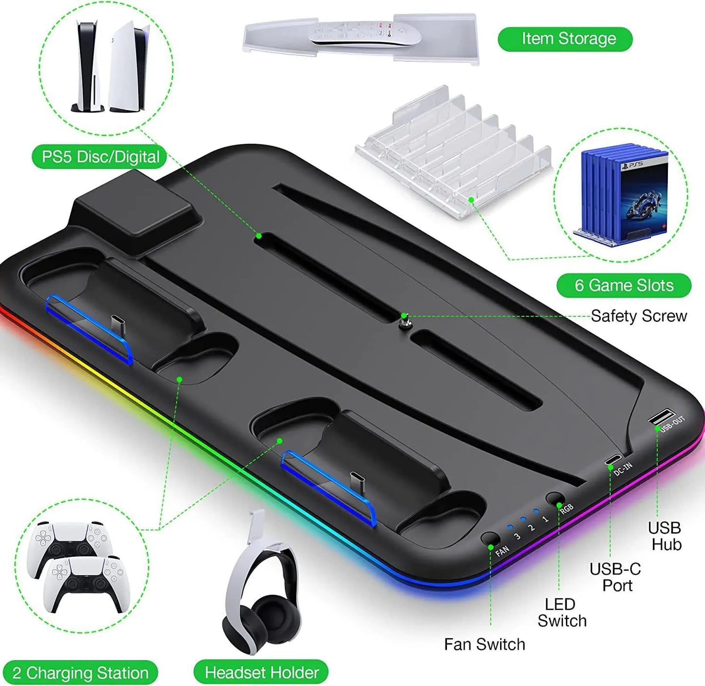 PS5 Charging Dock with RGB Lighting Headset