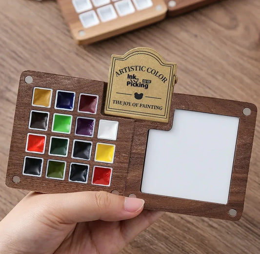 Portable Mini Walnut Watercolor Set