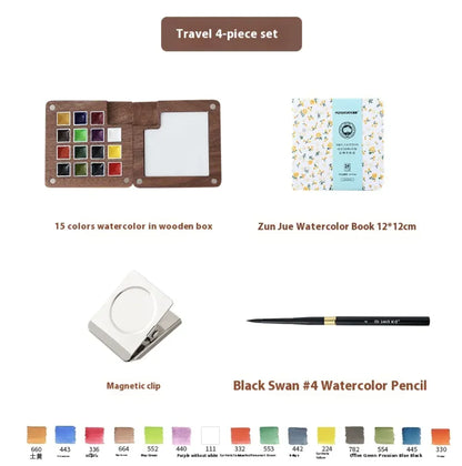 Portable Mini Walnut Watercolor Set