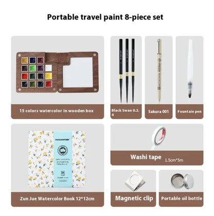 Portable Mini Walnut Watercolor Set